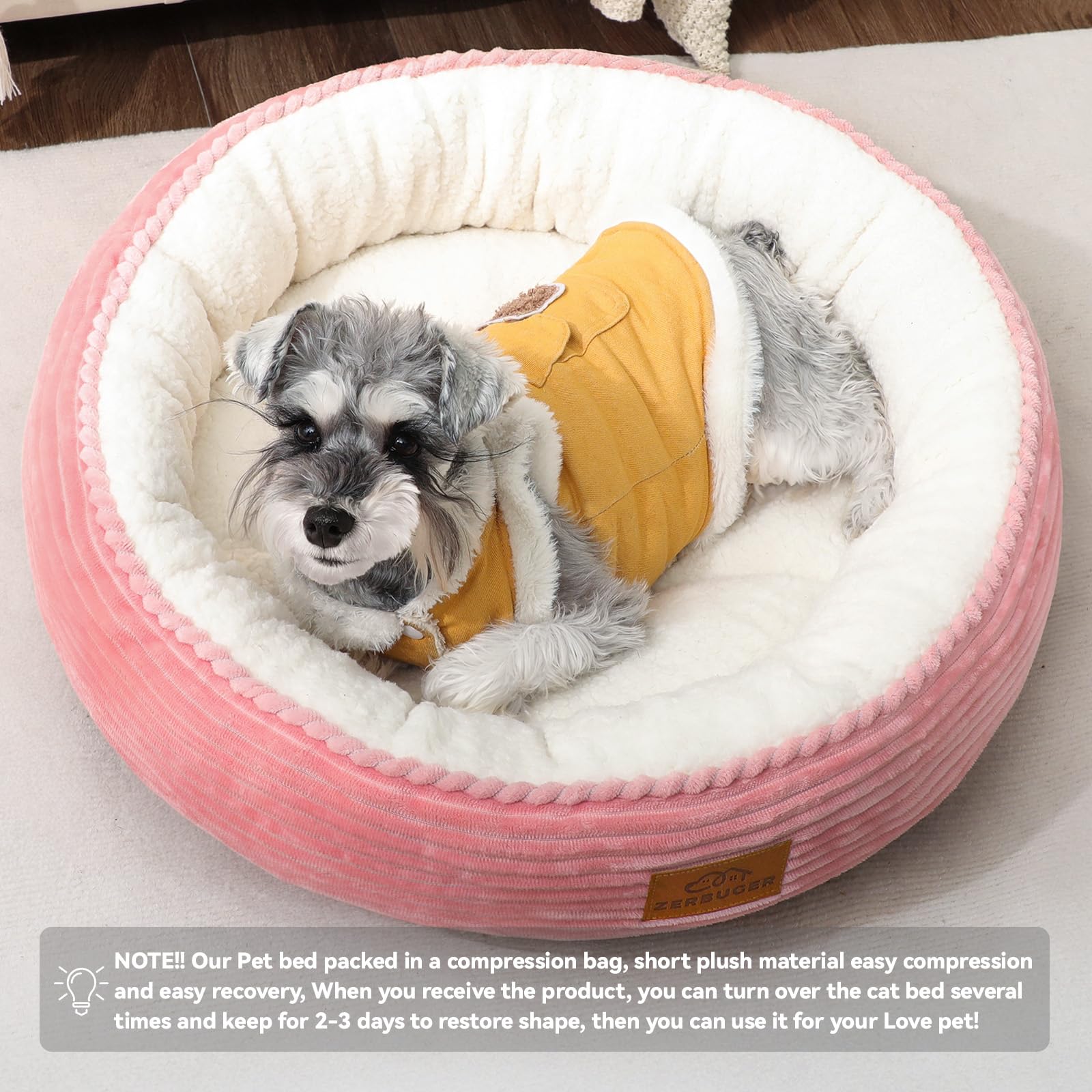 Zerbuger 23In Pink Round Cat Dog Bed For Large Medium Small Dogs Cats, Machine Washable Sleeping Sofa, Non-Slip Bottom Breathabl